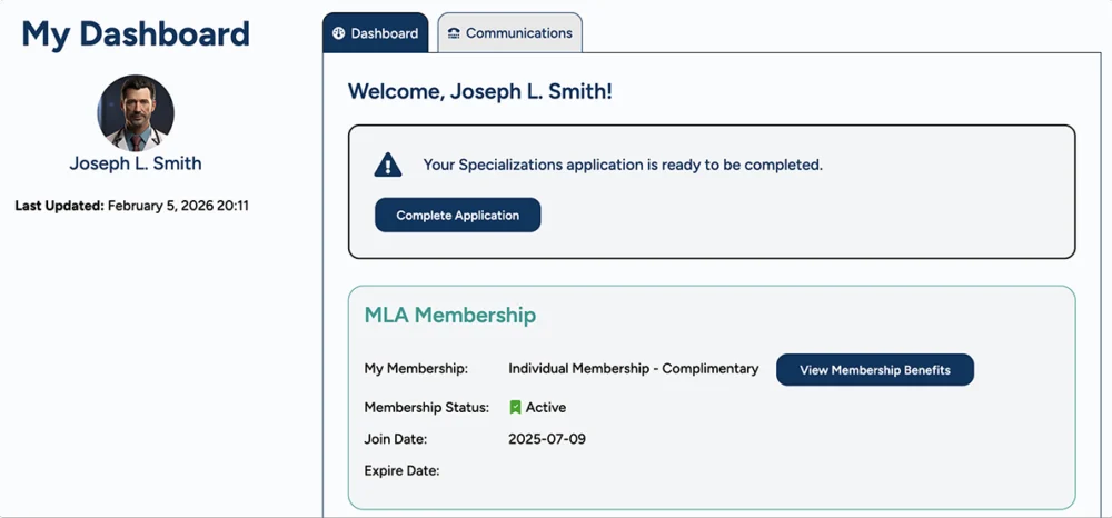 Member Dashboard w/Specialization